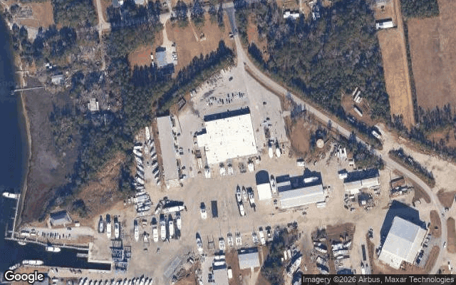 Aerial view of Jarrett Bay Boatworks marina in Beaufort, NC