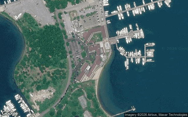 Aerial view of Montauk Yacht Club marina in Montauk, NY