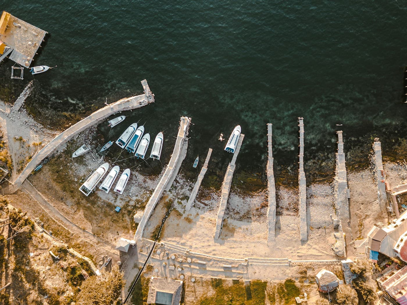 Aerial view of marina dock