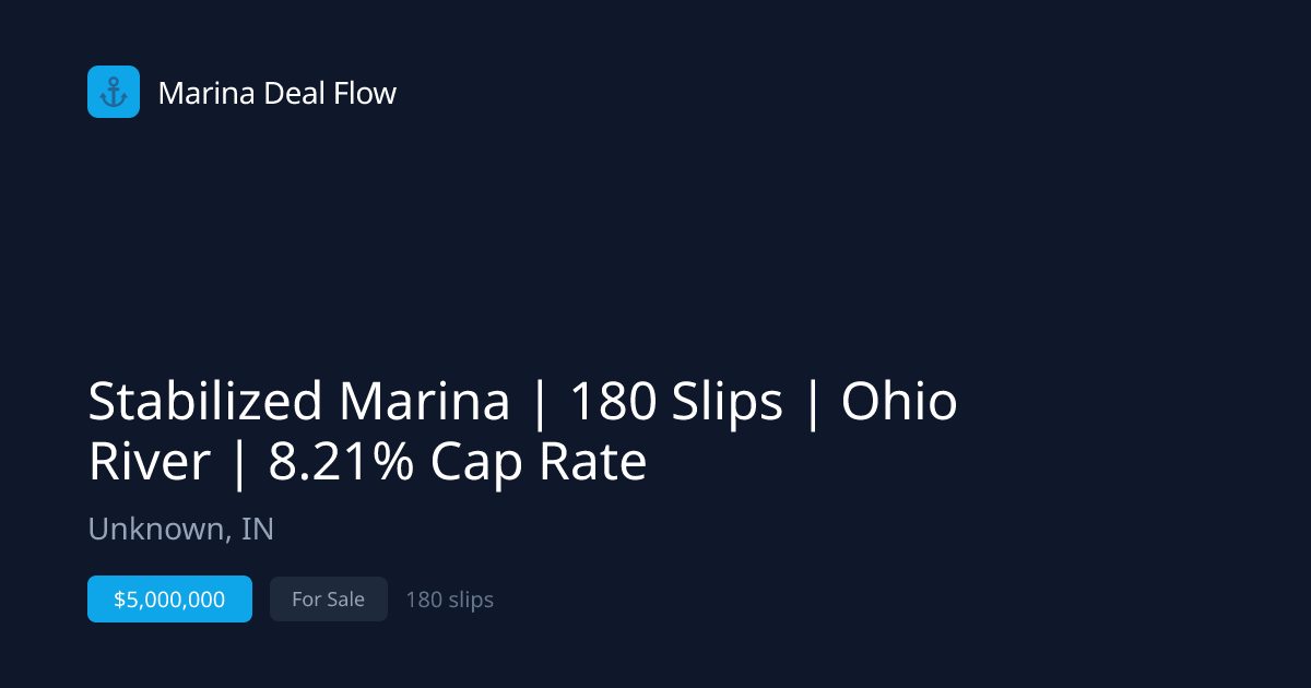 Stabilized Marina | 180 Slips | Ohio River | 8.21% Cap Rate For Sale ...